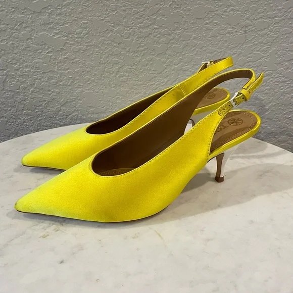 Tory Burch Runway Women’s Satin Slingback Pump Size 8, Yellow - Picture 4 of 10